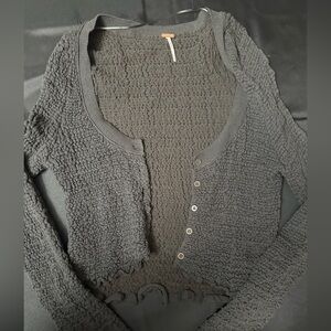 Free People Black Button-Up Cardigan